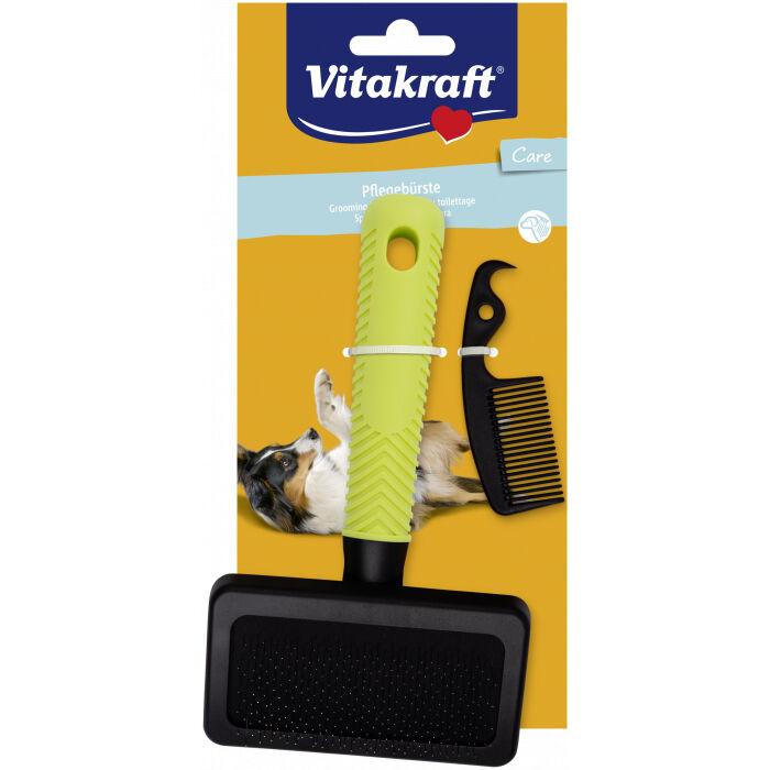 Vitakraft Plastična četka za pse sa češljem, meke žice, Žuto-crna