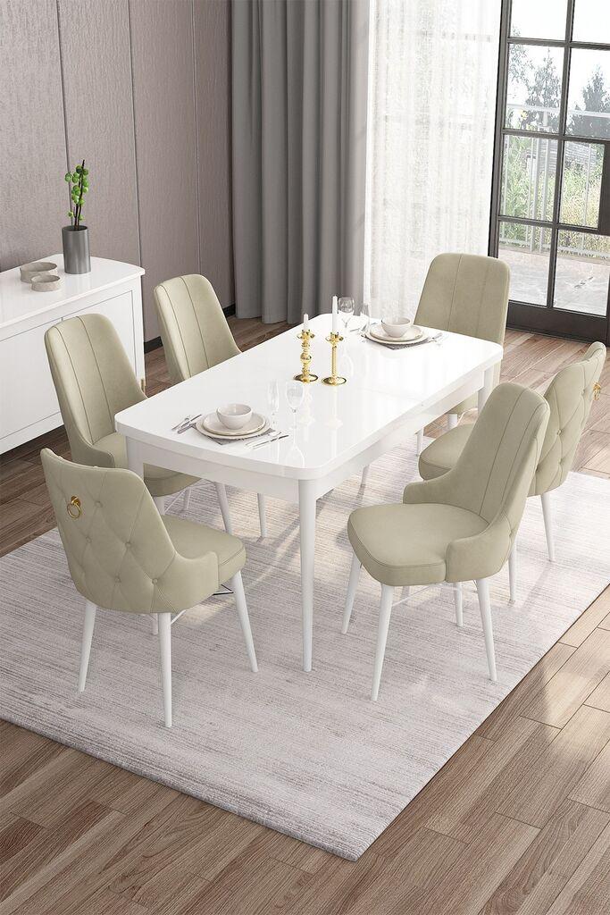 Hanah Home Set Trpezarijski sto i 6 stolica Are, krem-bijela