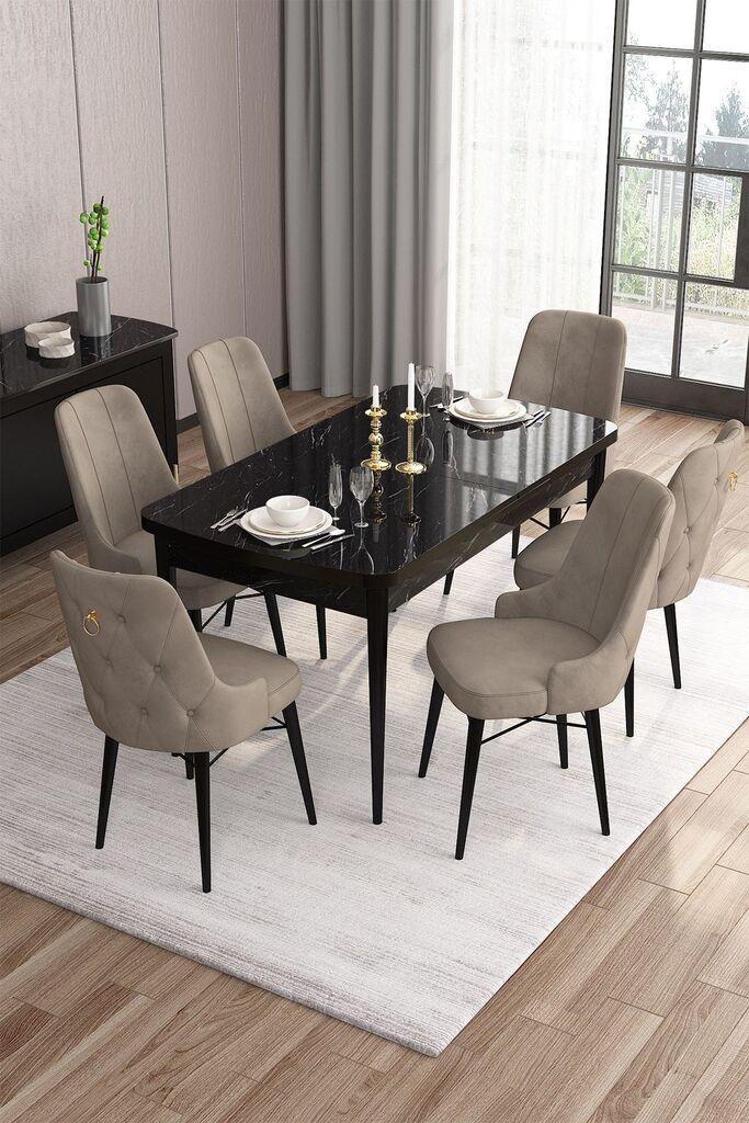 Hanah Home Set Trpezarijski sto i 6 stolica Are, bež-bijela