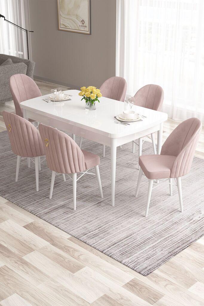 Hanah Home Set Trpezarijski sto i 6 stolica Roza, Roza-bijela