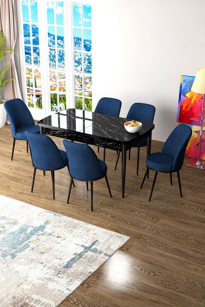 Hanah Home Set Trpezarijski sto i 6 stolica Zen, plavo-crna