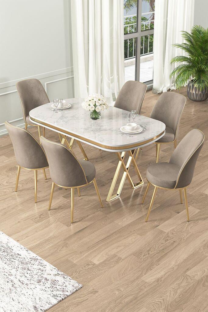 Hanah Home Set Trpezarijski sto i 6 stolica Lai, Bež-bijela