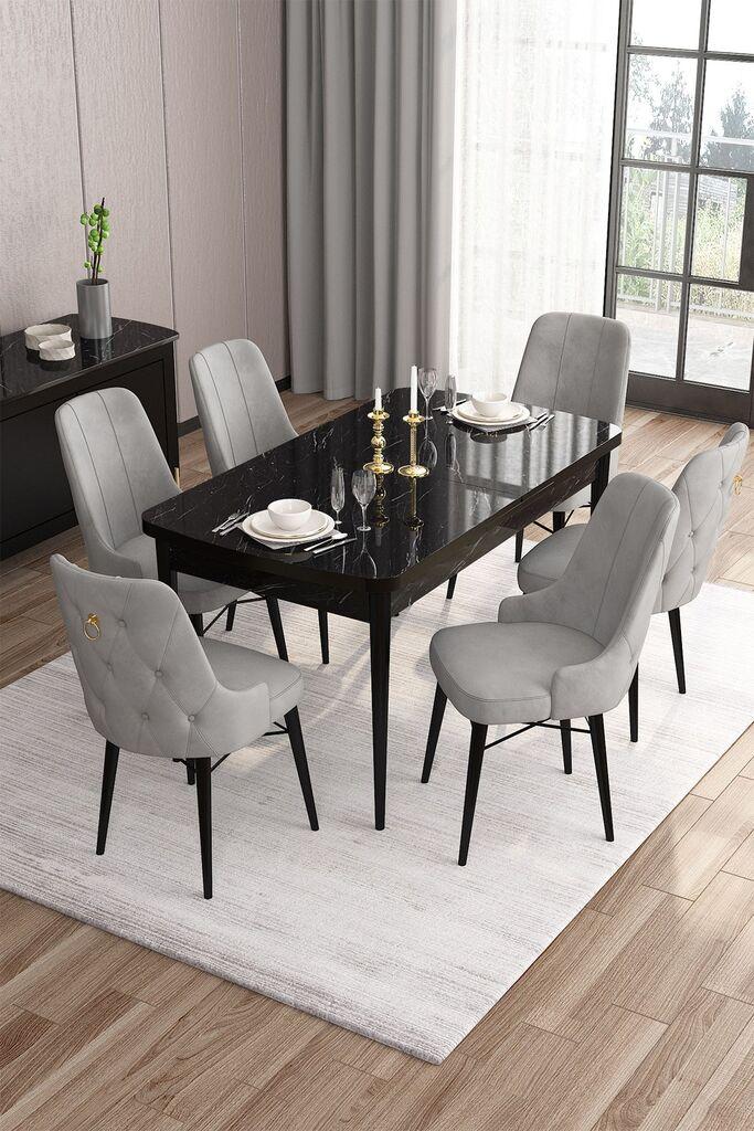 Hanah Home Set Trpezarijski sto i 6 stolica Are, sivo-crna