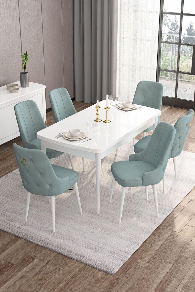 Hanah Home Set Trpezarijski sto i 6 stolica Are, zelena i bijela