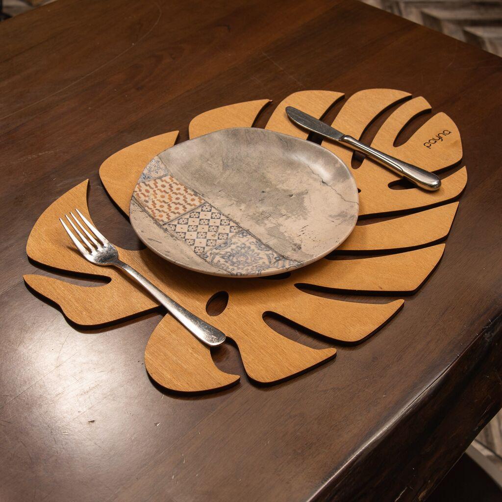 Hermia Monstera set podmetača, 36x36cm, drveni, 6 dijelova, oker