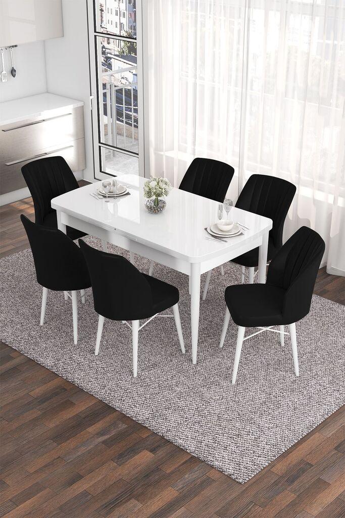 Hanah Home Set Trpezarijski sto i 6 stolica Eva, Crno-bijela