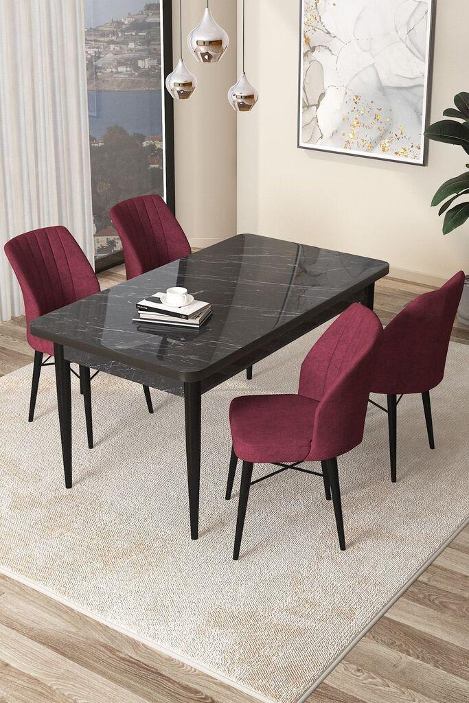 Hanah Home Set Trpezarijski sto i 4 stolice Arp, Bordo-crna