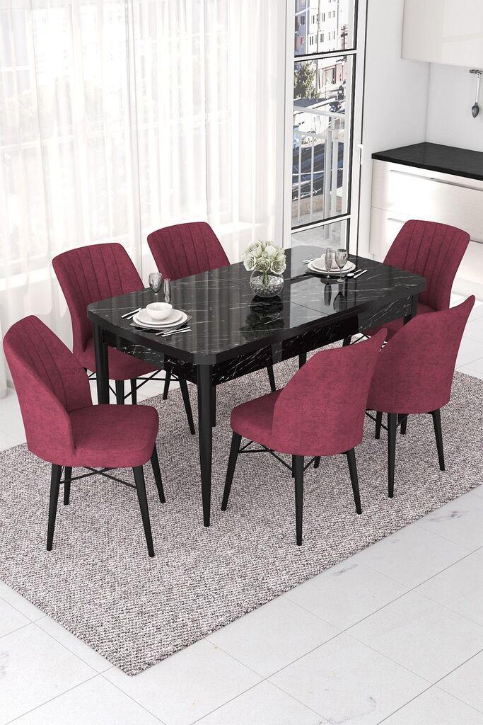 Hanah Home Set Trpezarijski sto i 6 stolica Nef, Bordo-crna