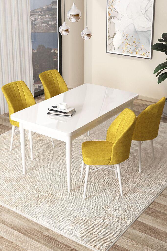Hanah Home Set Trpezarijski sto i 4 stolice Arp, žuta i bijela
