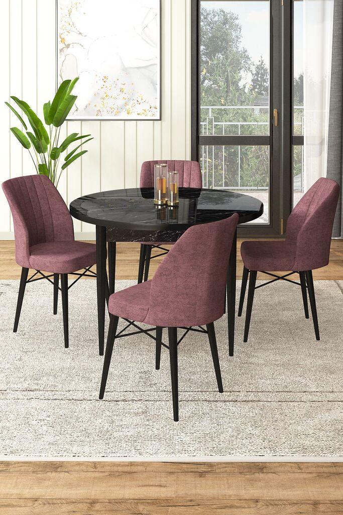 Hanah Home Set Trpezarijski sto i 4 stolice, Prljavo ružičasta