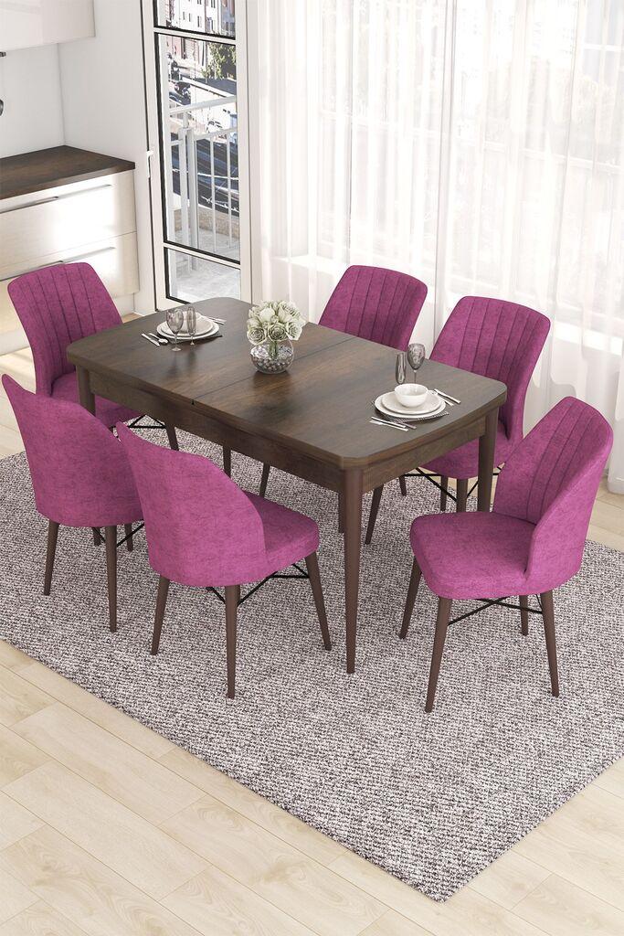 Hanah Home Set Trpezarijski sto i 6 stolica Eva, Ljubičasto-smeđa