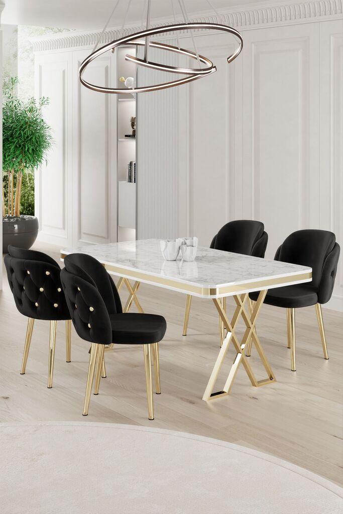 Hanah Home Set Trpezarijski sto i 4 stolice Rigel, Crno-bijela