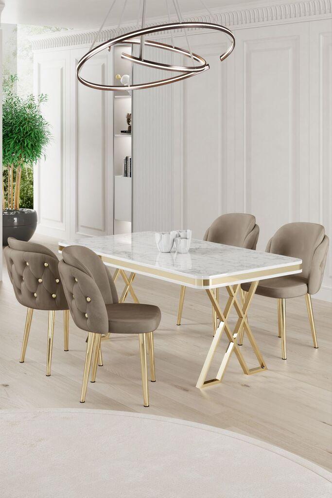 Hanah Home Set Trpezarijski sto i 4 stolice Rigel, bež-bijela