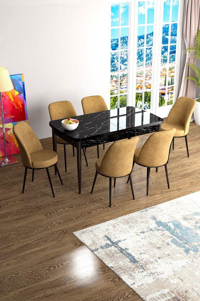 Hanah Home Set Trpezarijski sto i 6 stolica Han, oker-crna