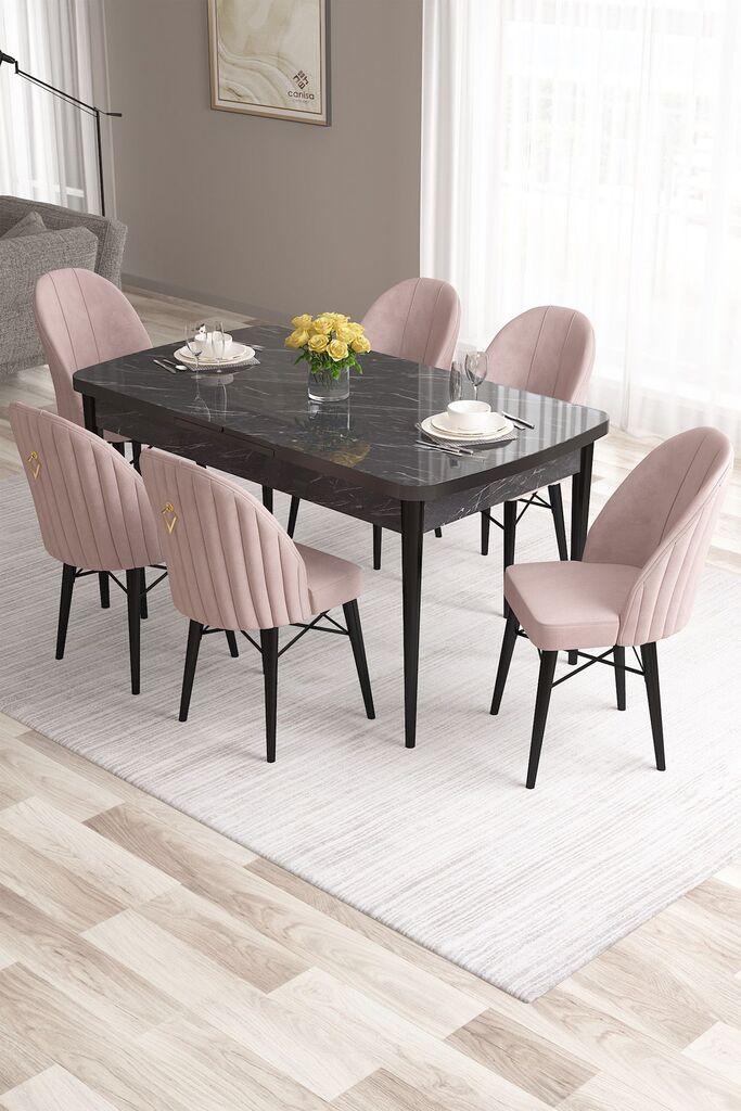 Hanah Home Set Trpezarijski sto i 6 stolica Roza, Roza-crna