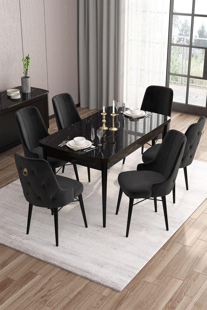 Hanah Home Set Trpezarijski sto i 6 stolica Are, crna