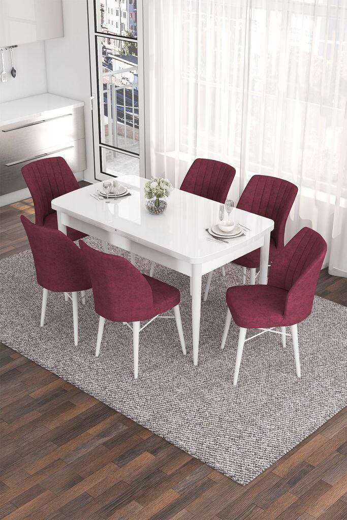 Hanah Home Set Trpezarijski sto i 6 stolica Eva, Bordo-bijela