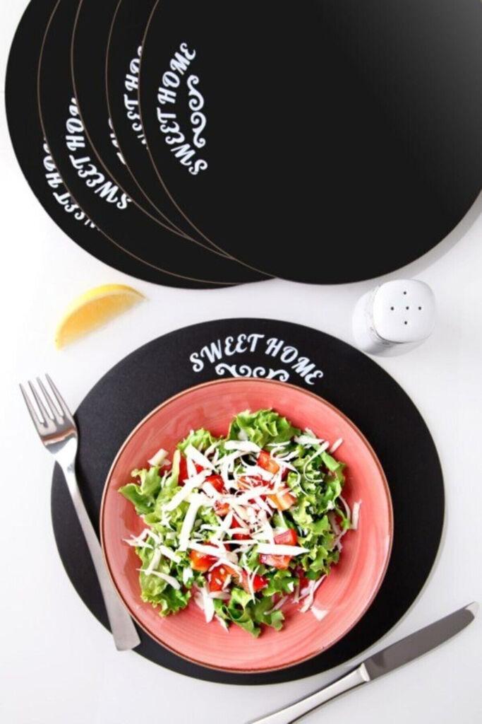 Hermia set podmetača PLT0129, 27x25cm, drveni, 6 dijelova, crni