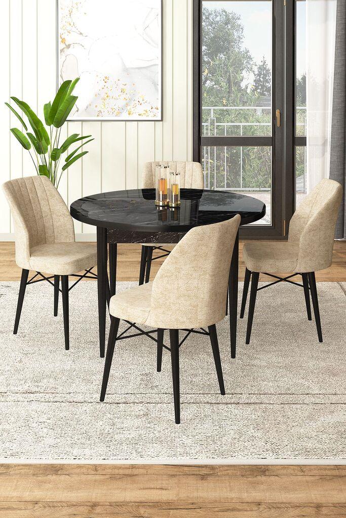 Hanah Home Set Trpezarijski sto i 4 stolice, bež-crna
