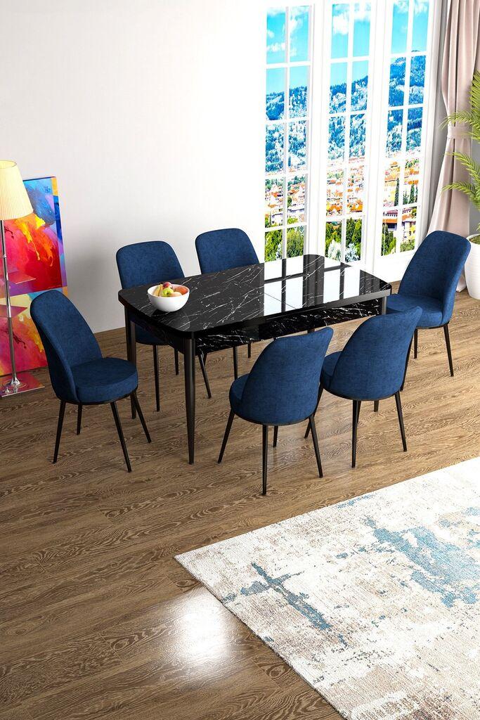 Hanah Kućni set Trpezarijski sto i 6 stolica Han, plavo-crna