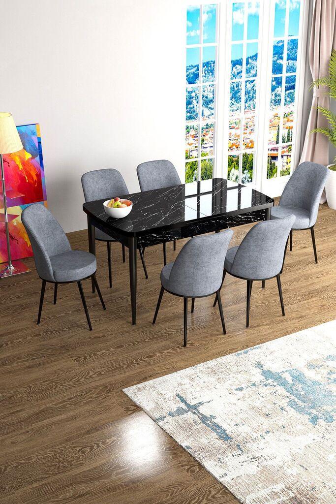 Hanah Kućni set Trpezarijski sto i 6 stolica Han, Sivo-crna