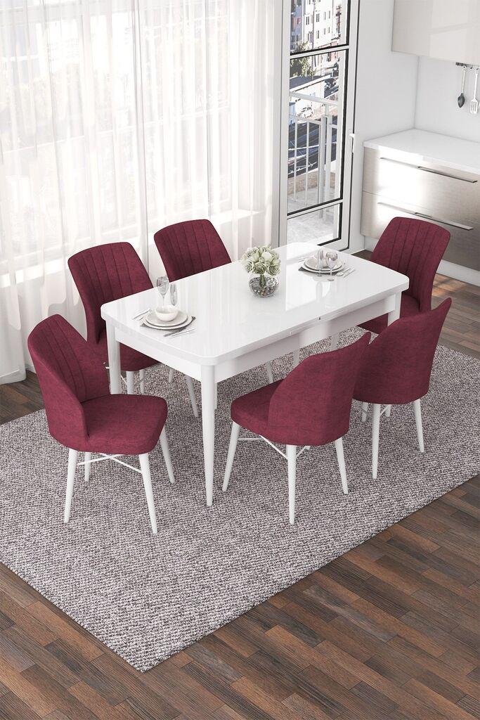 Hanah Home Set Trpezarijski sto i 6 stolica Nef, Bordo-bijela