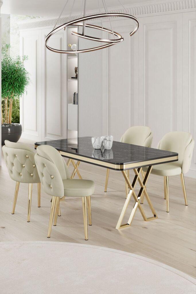 Hanah Home Set Trpezarijski sto i 4 stolice Rigel, Krem-bijela