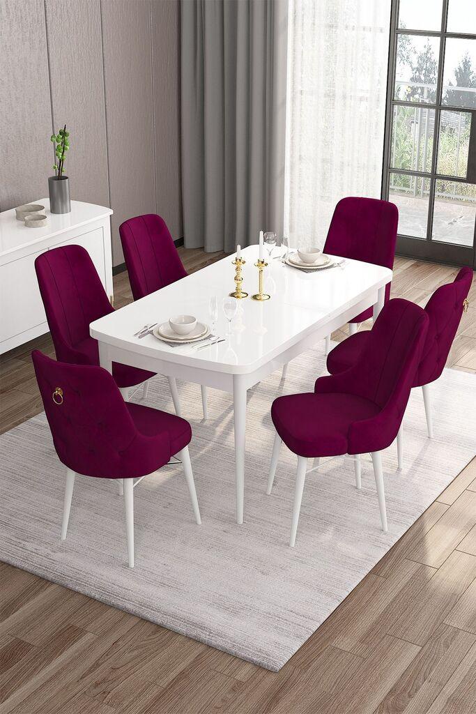 Hanah Home Set Trpezarijski sto i 6 stolica Are, Bordo-bijela