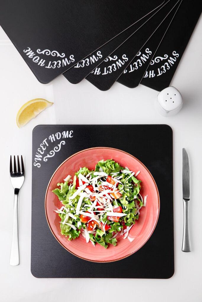 Hermia set podmetača za sto PLT0193, 29x29cm, drveni, 6 dijelova, crni