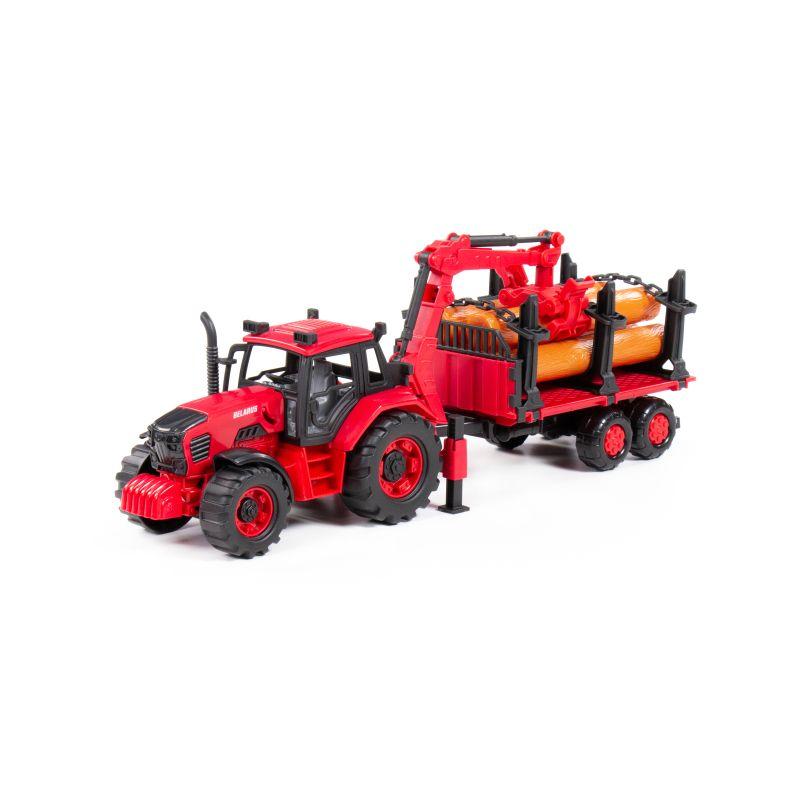 Igračka drveni traktor POLESIE Bjelorusija, sa mehaničkom rukom, crvena