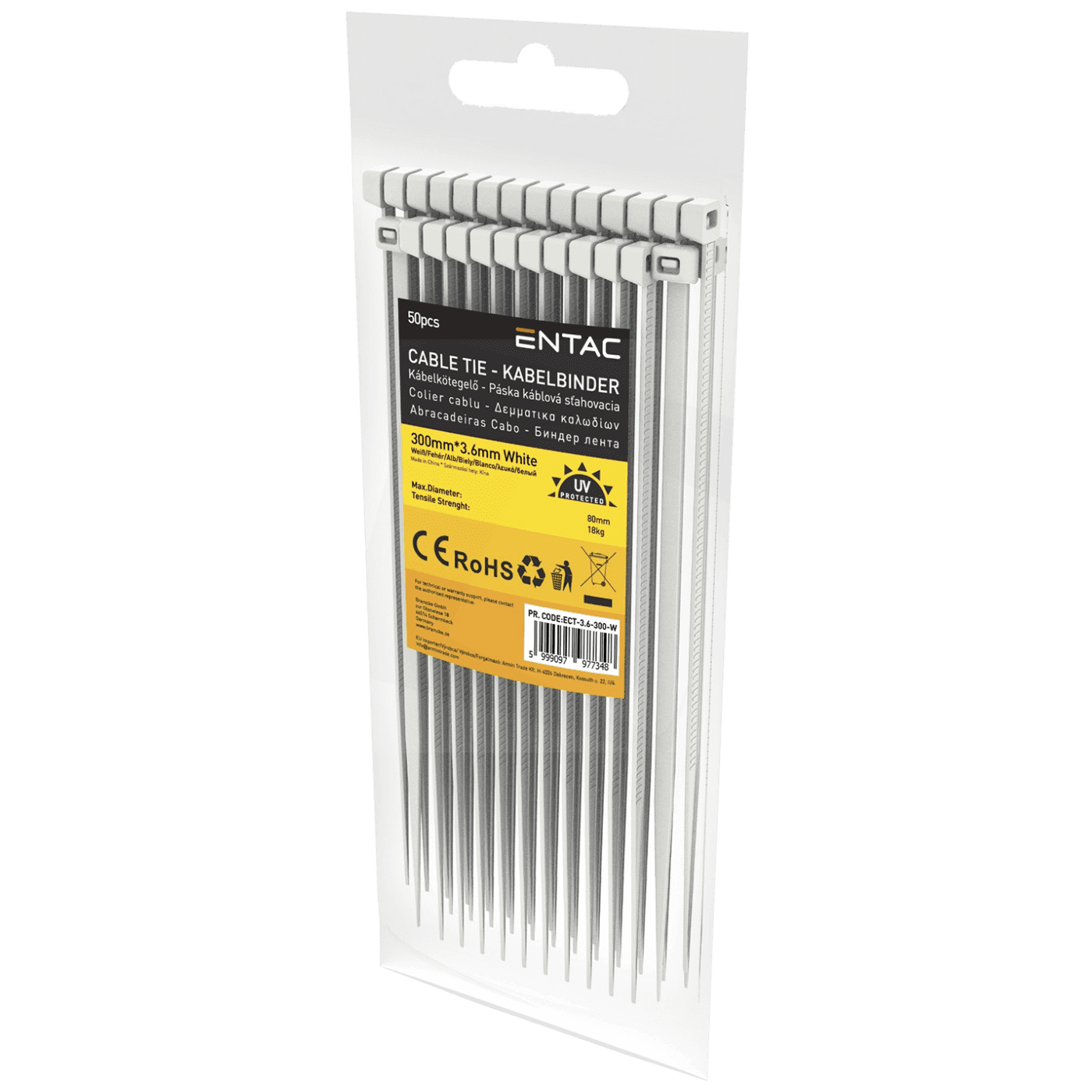 ENTAC Plastične vezice 3,6x300mm, 50 komada, Bijele
