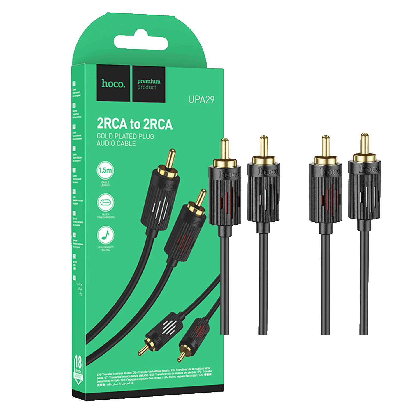 HOCO. Audio kabl 2 x RCA UPA29 1.5m, Crni