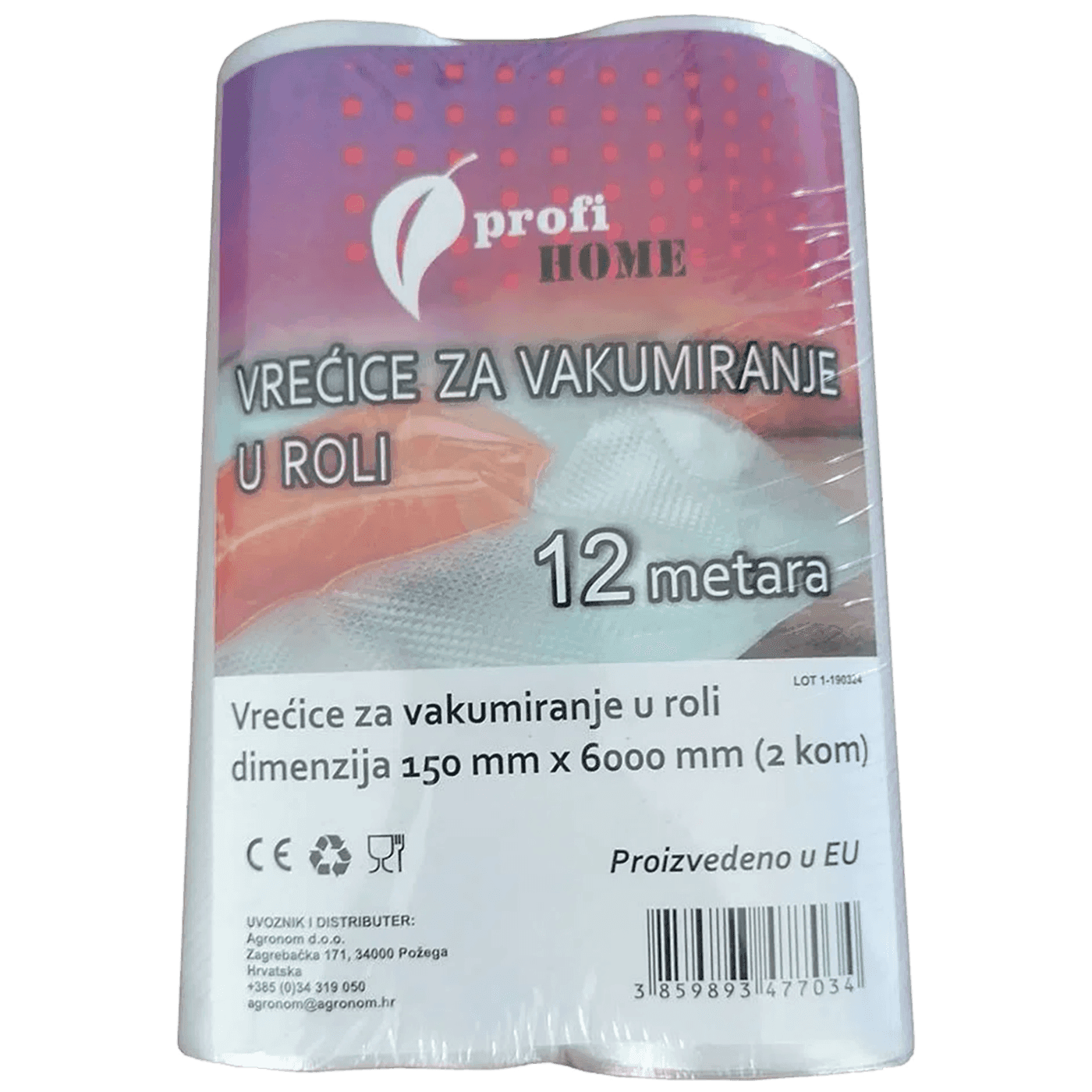 PROFI HOME Folije za vakumiranje u roli, 150x6000mm, 2 komada, Providne