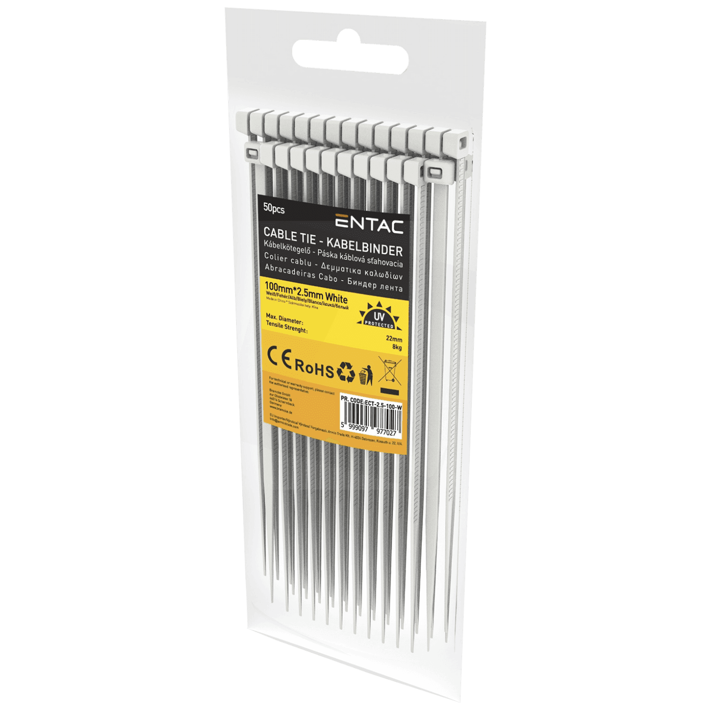 ENTAC Plastične vezice 2,5x100mm, 50 komada, Bijele