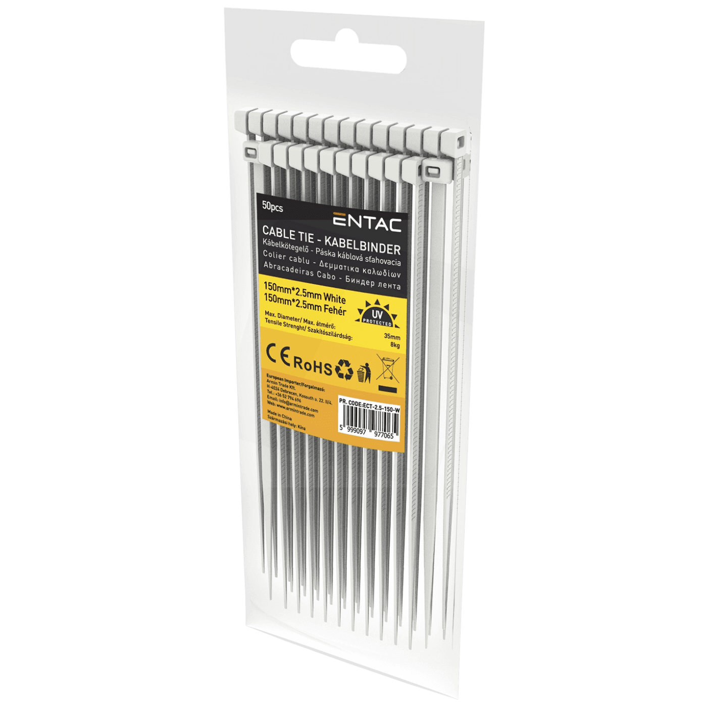 ENTAC Plastične vezice 2,5x150mm, 50 komada, Bijele