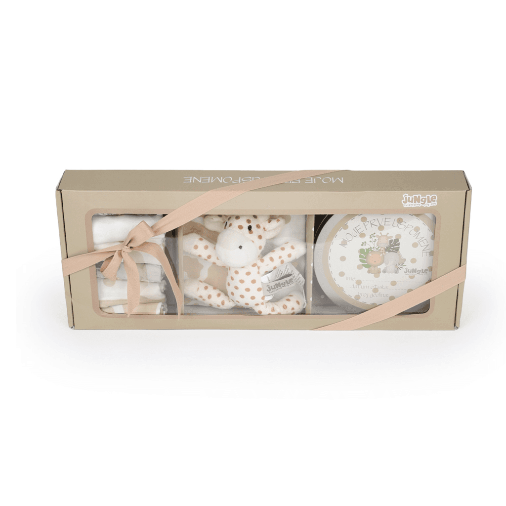 Poklon set za bebe 0500, Žirafa, 6 Maramica, 2 Krpice za bebe, Pakovanje gline za otisak