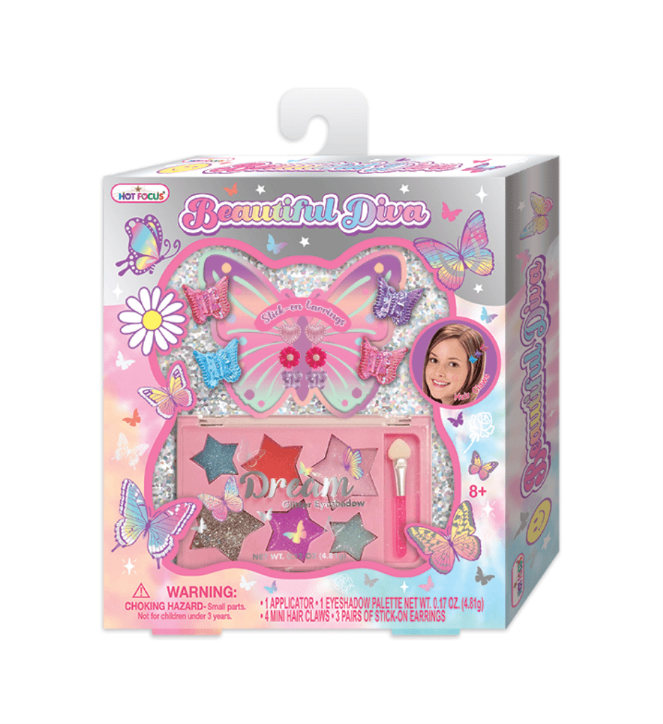 Set šminke Lijepa diva 086Tb, Sjenilo, Četkica, Kopče, Naušnice, Samoljepljive, 16x2.8x18cm