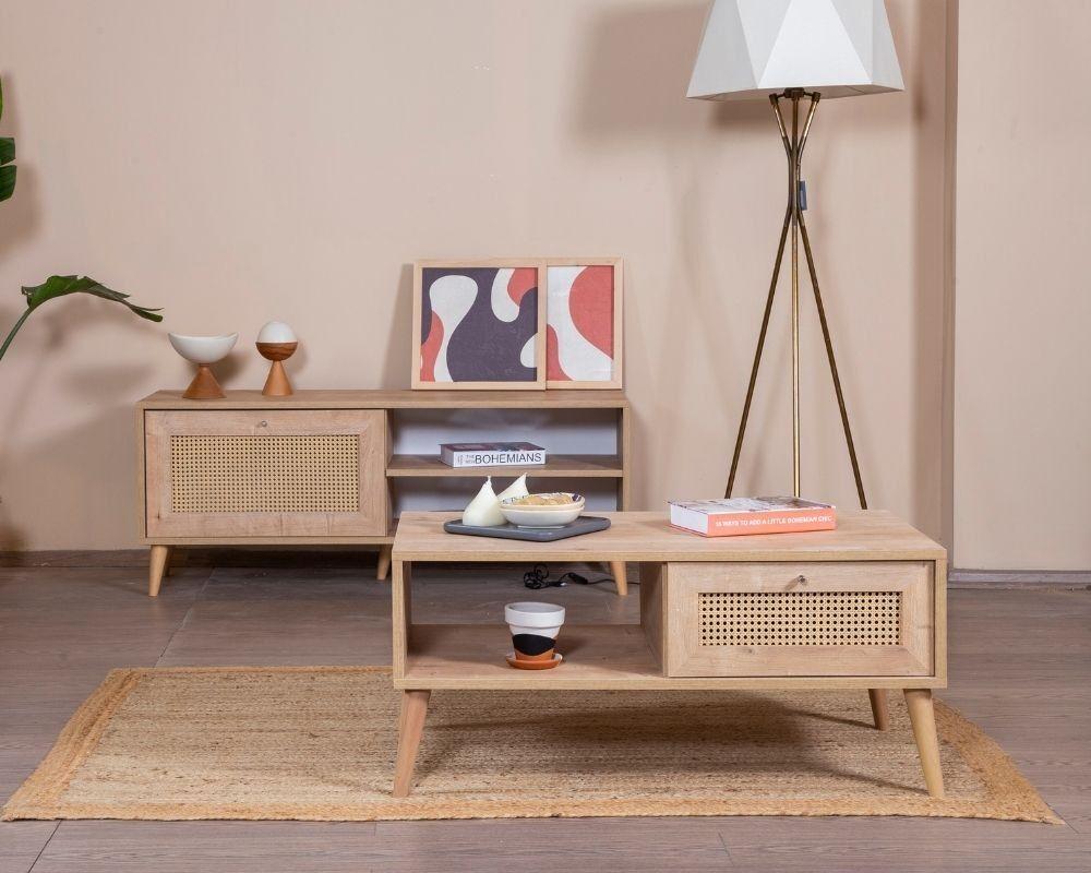 Hanah Home Club sto Calvin, 55x100x45 cm, bež