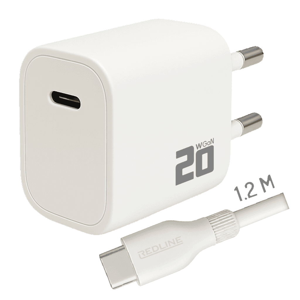 Redline Punjač sa USB-C to USB-C kablom PD202C+CC1.2M, Brzi, 20W, Bijeli