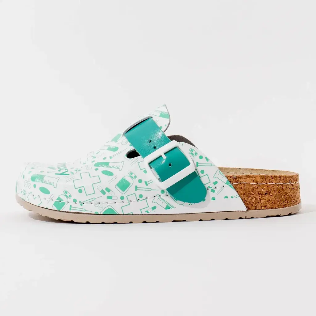 Vesna Obuća Ženske klompe, Soft foam print, Pharmacist, Bijelo-zelene