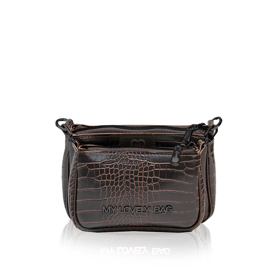 Lovely Bag Ženska torba, Gina, Kroko, Smeđa torba, Crni metal