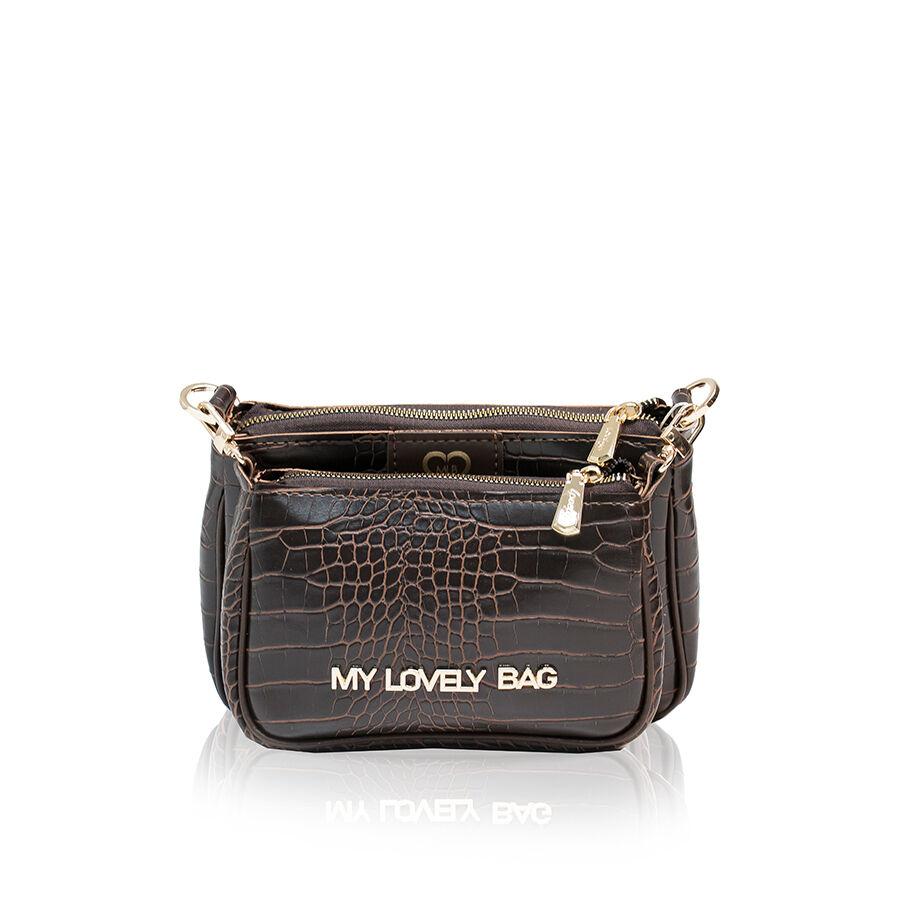 Lovely Bag Ženska torba, Gina, Kroko, Smeđa torba, Zlatni metal