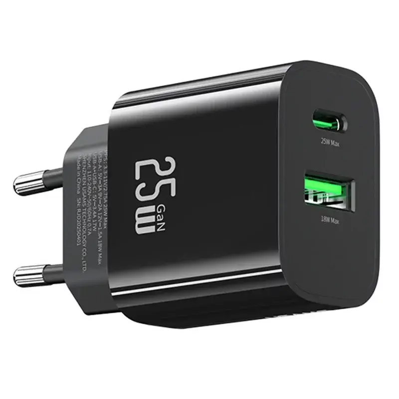 Usams Fast punjač CC315 T65 , 25W, A+C, Dual-Port, EU, Crni