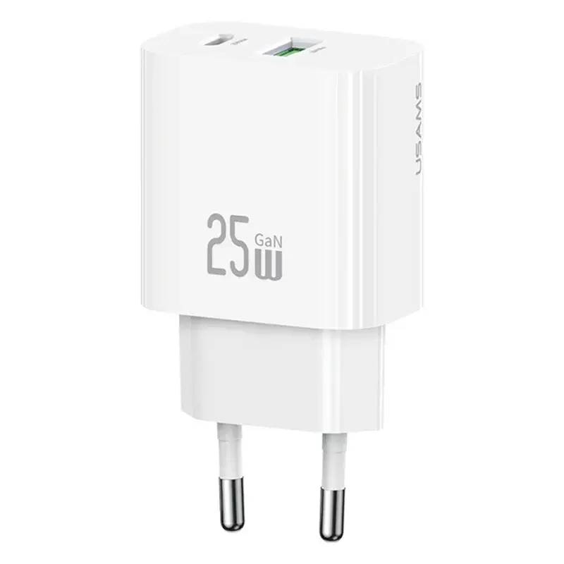 Usams Fast punjač, CC315 T65 25W, A+C, Dual-Port, EU, Bijeli