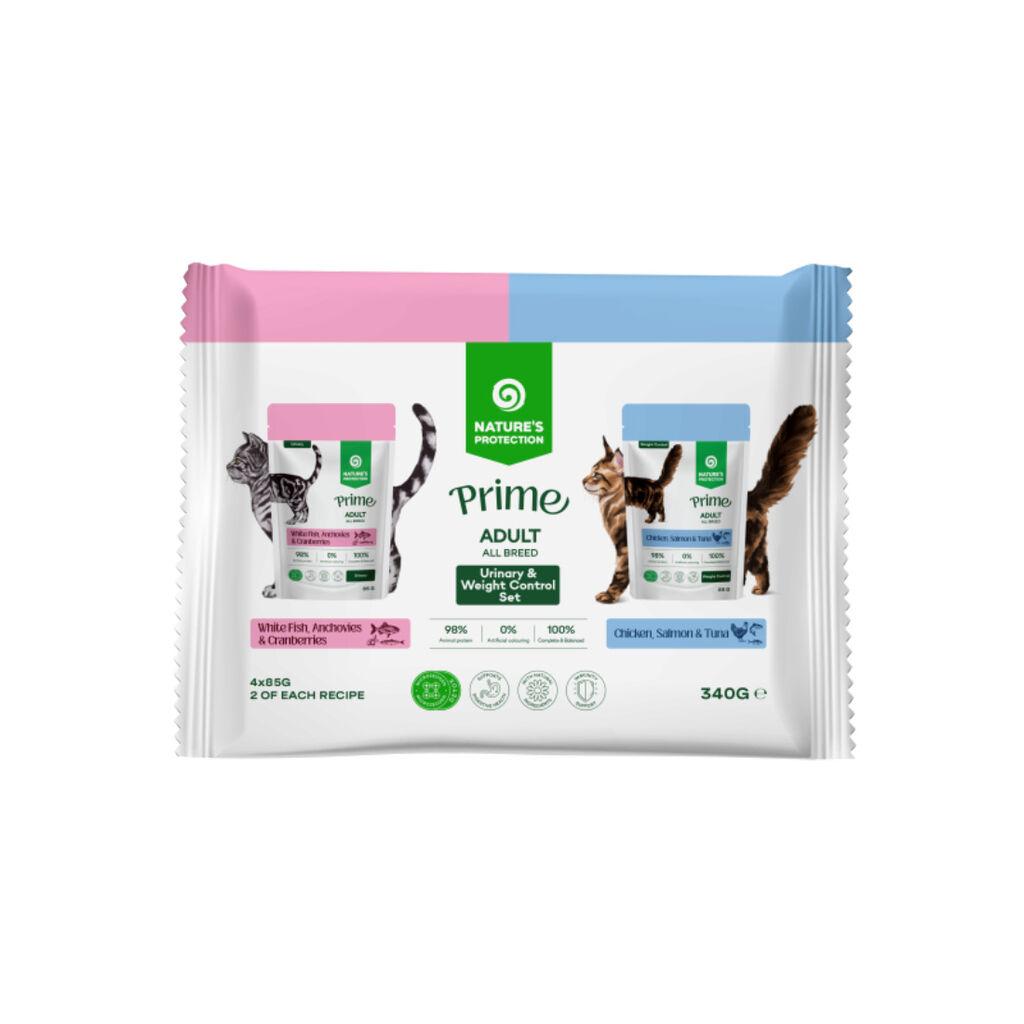 Nature's Protection Hrana za mačke Set Prime, Bijela riba Inćuni i brusnica, 4x85 g