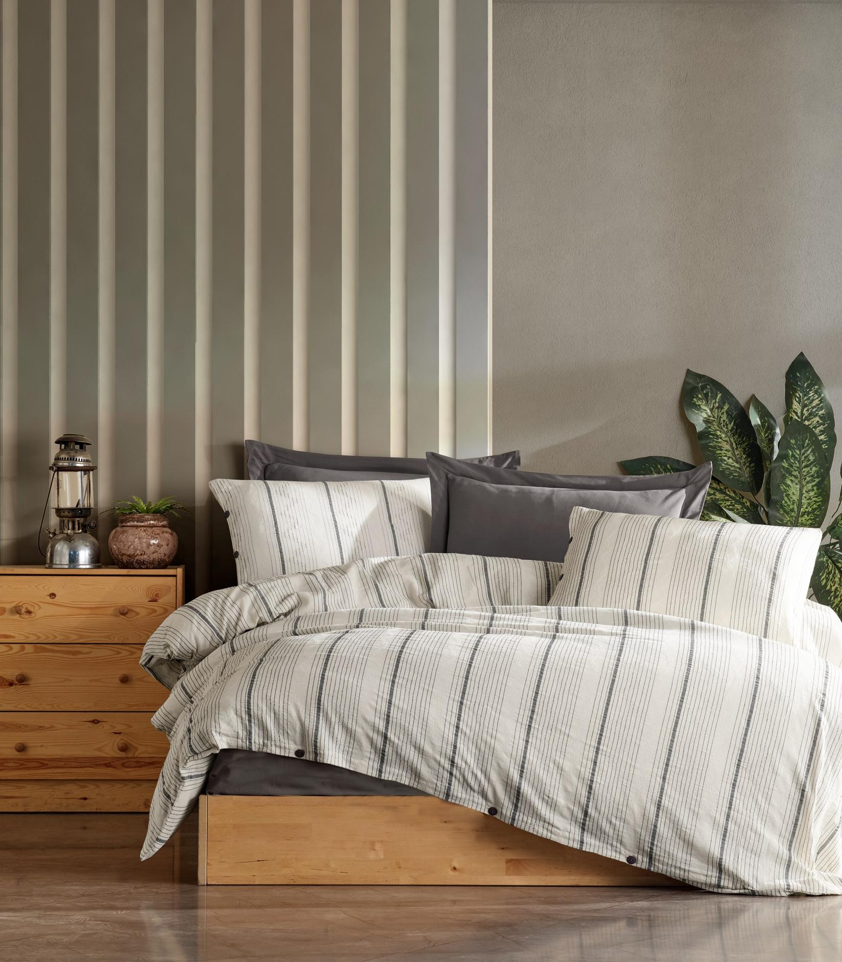 L'essentiel Maison set posteljine Avva, 200x220 cm, antracit-bijela