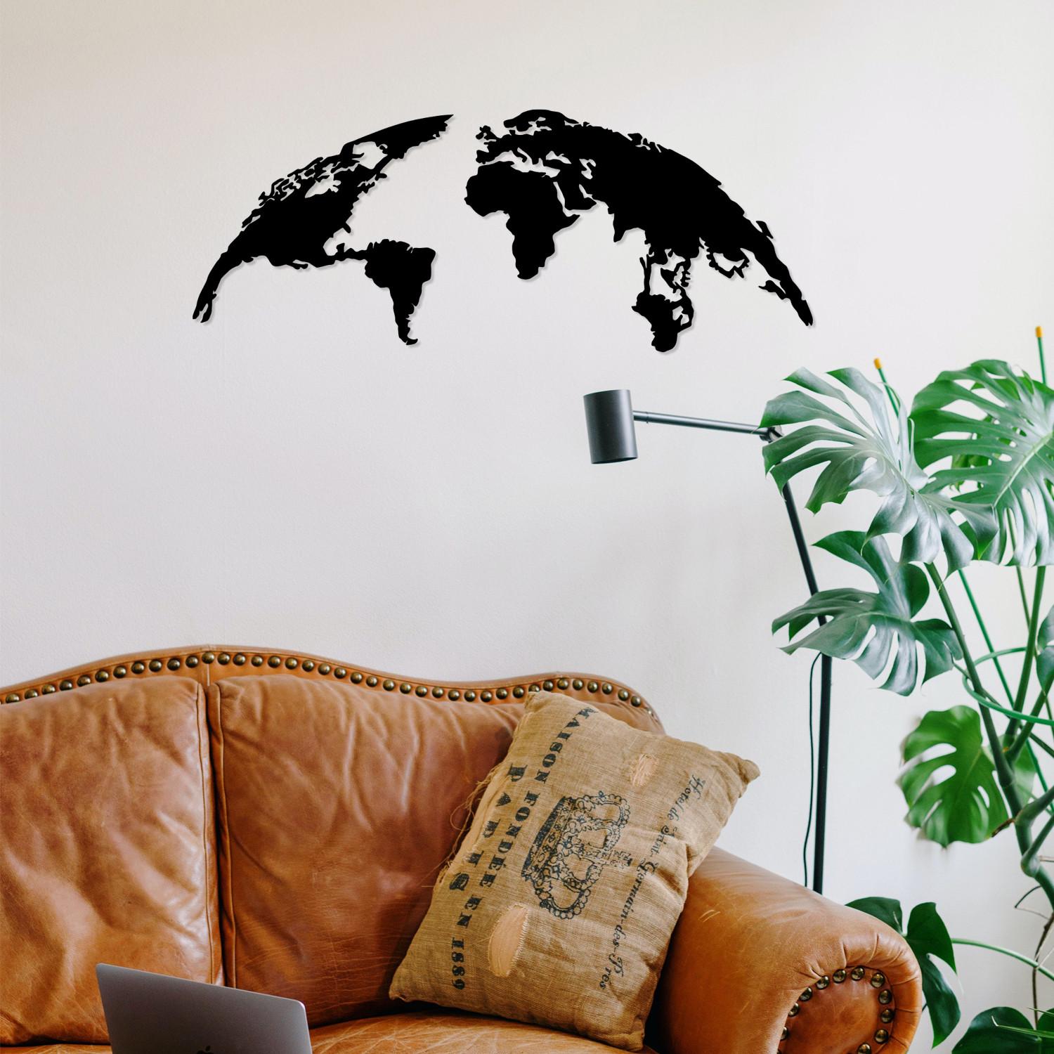 Wallity Zidna dekoracija Mapa svijeta Mala, 100x39 cm, 1,2 mm, Crna