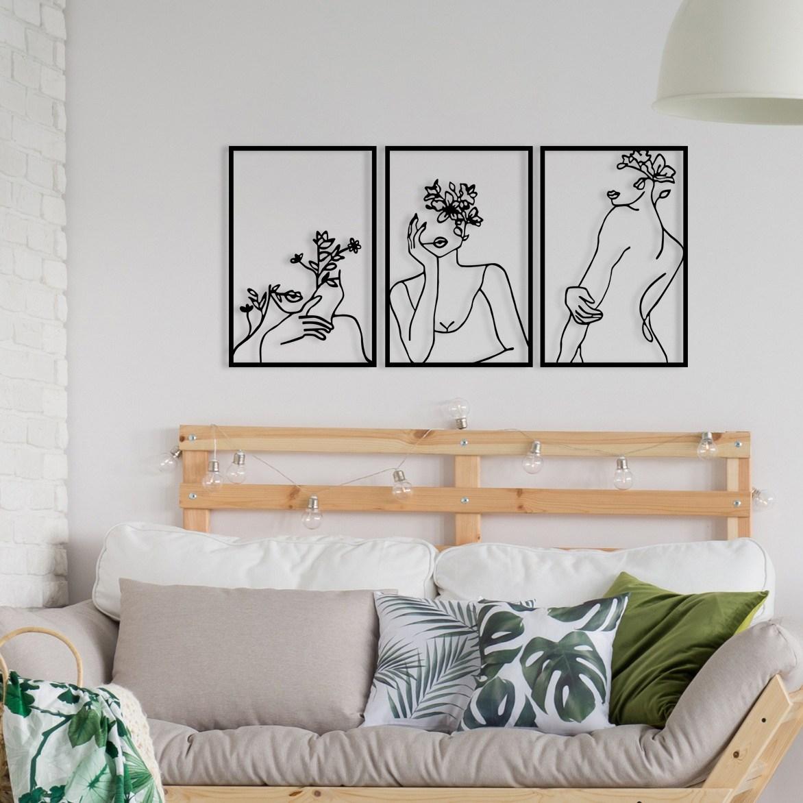 Wallity Zidna dekoracija Cvijet Lice Žene, 94x45 cm, 1,2 mm, Crna