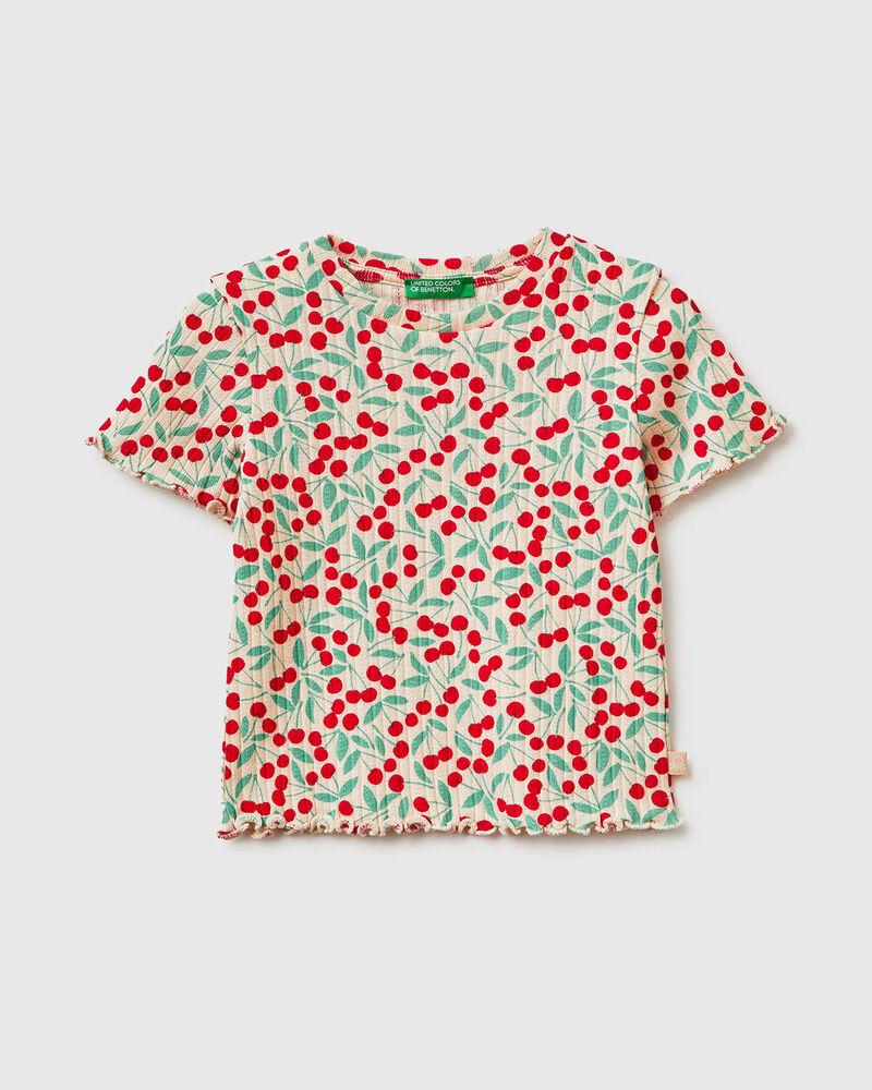 Benetton Majica za djevojčice s rebrastim printom 3XULG10M5P-63C-XX, Šarena