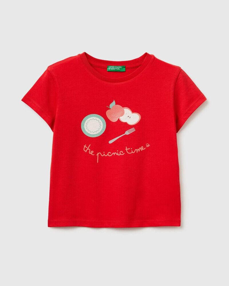 Benetton Majica za bebe s printom i šljokicama 3I1XG10M8P-30A-90, Crvena